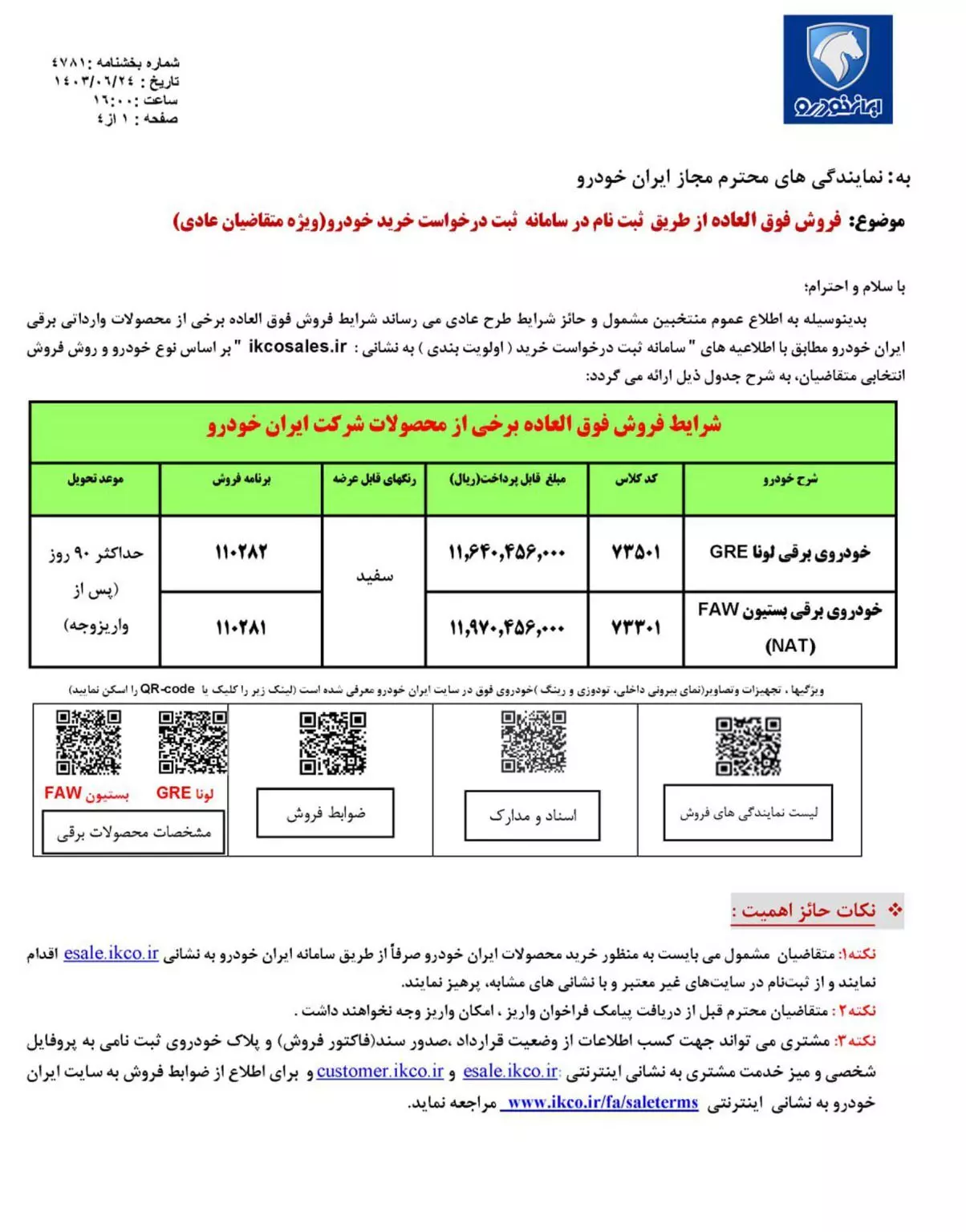 بخشنامه خودرو های برقی ایران خودرو