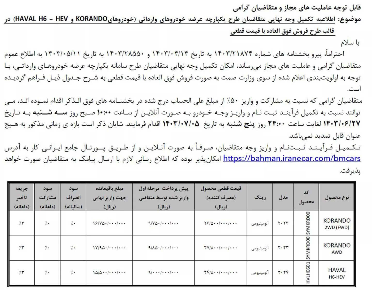 بخشنامه بی ام کارز