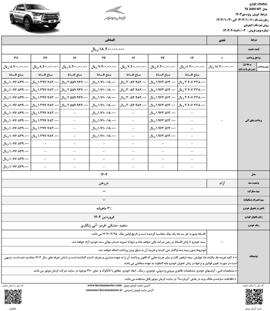 شرایط فروش KMC T8
