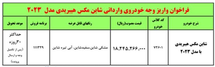 فراخوان فروش شاین مکس