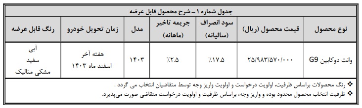 شرایط فروش پیکاپ G9