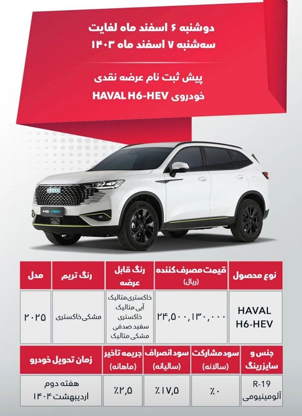 شرایط پیش فروش هاوال H6