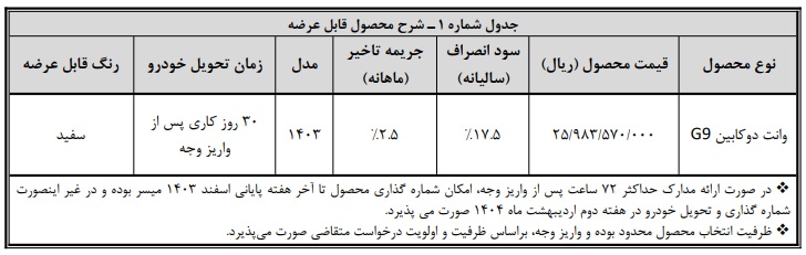 شرایط فروش پیکاپG9