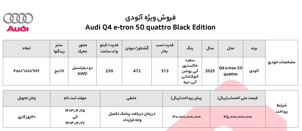 شرایط فروش آئودی