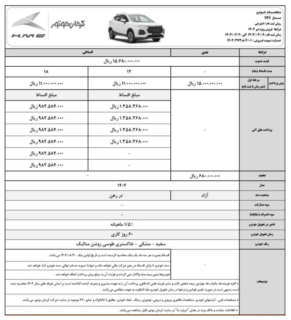 شرایط فروش  KMC SR3