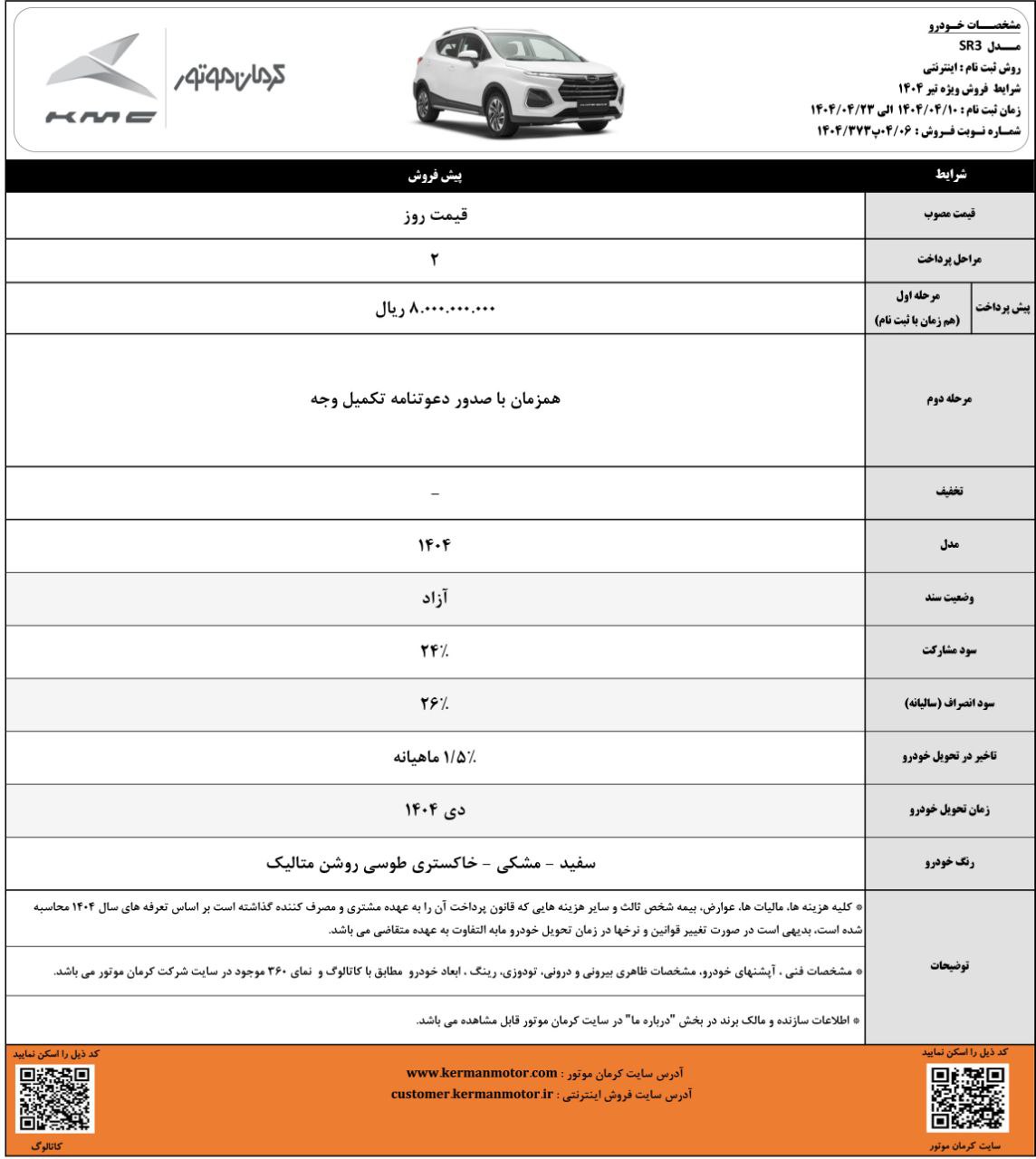 شرایط فروش SR3 شرایط فروش SR3