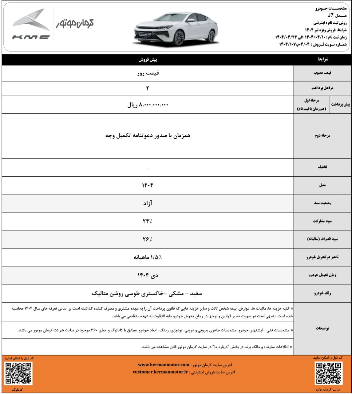 شرایط فروش KMC J7 شرایط فروش KMC J7
