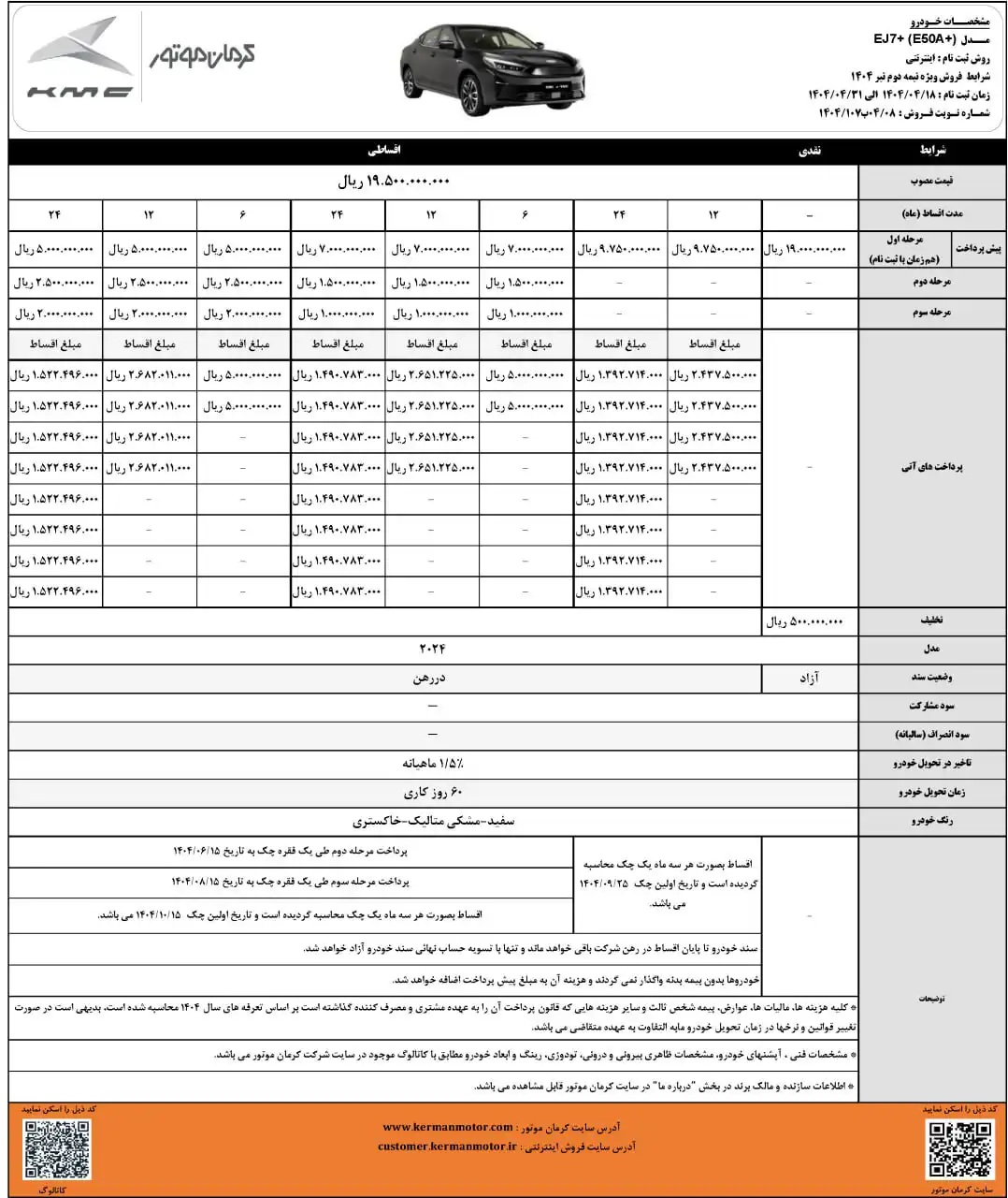 شرایط فروش کی ام سی EJ7+