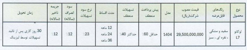 شرایط فروش لوکانو ال7