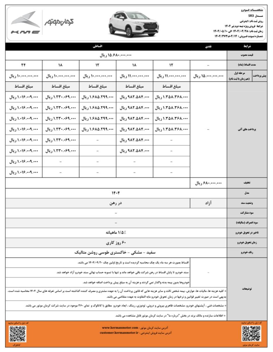 شرایط فروش KMC SR3