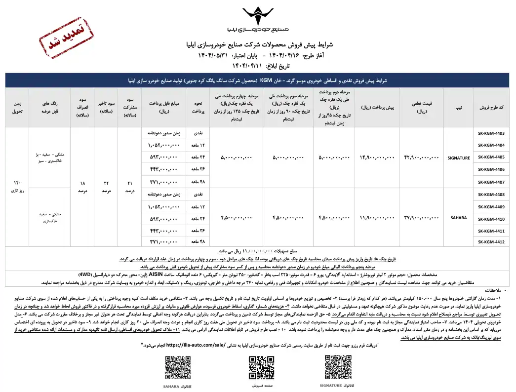 بخشنامه فروش موسو گرند - خان
