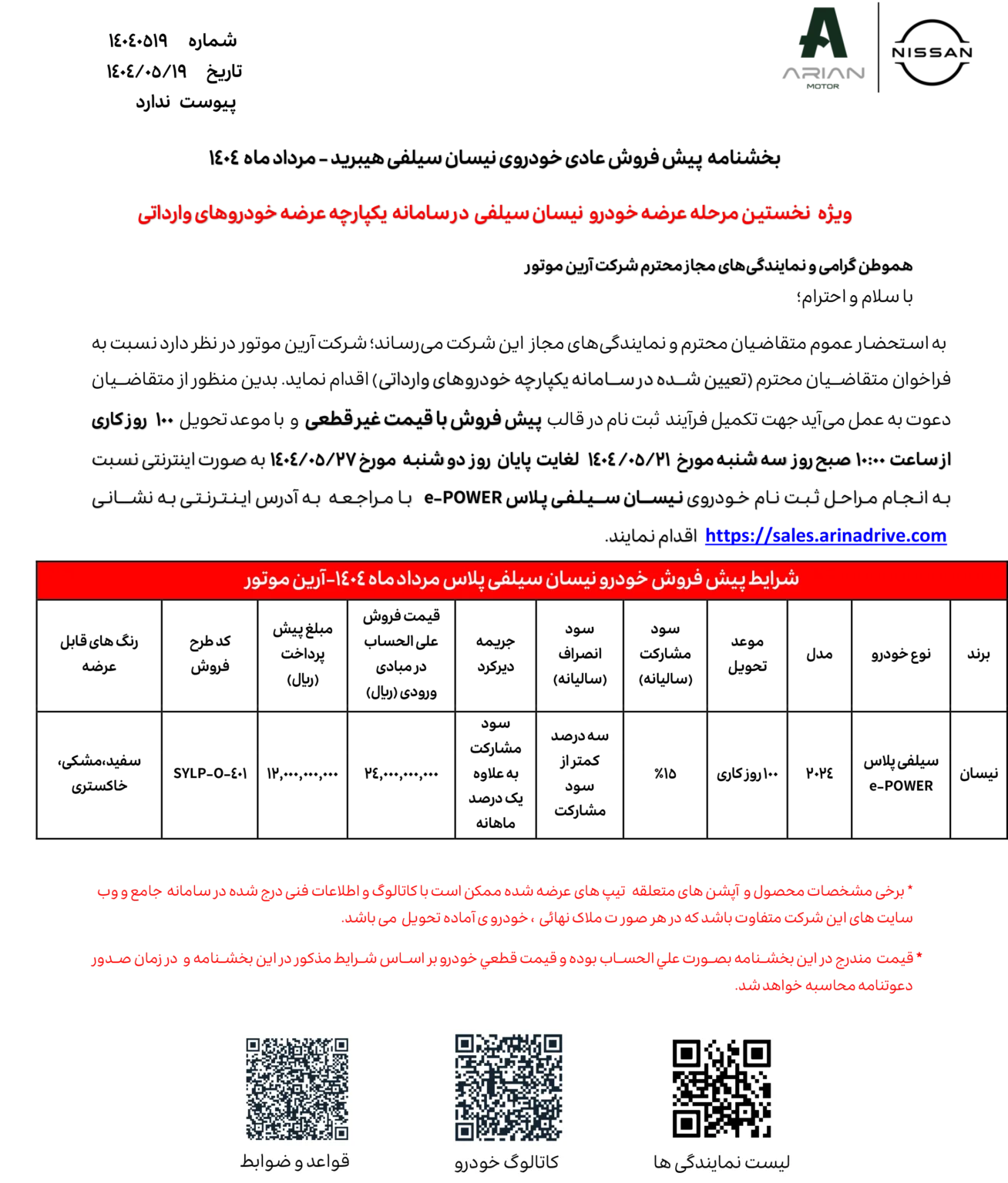 شرایط  فروش نیسان سیلفی آرینا درایو