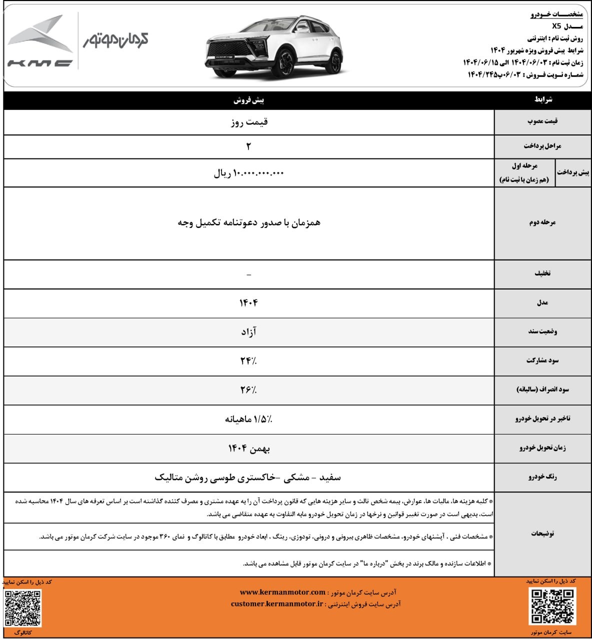 بخشنامه پیش‌ فروش کی ام سی X5