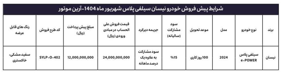 پیش فروش نیسان سیلفی