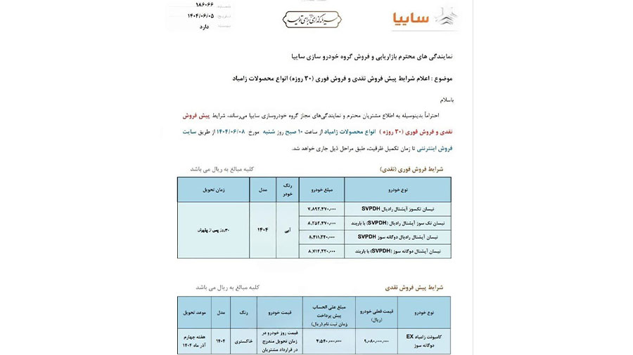 بخشنامه فروش نیسان اکستند (EX)