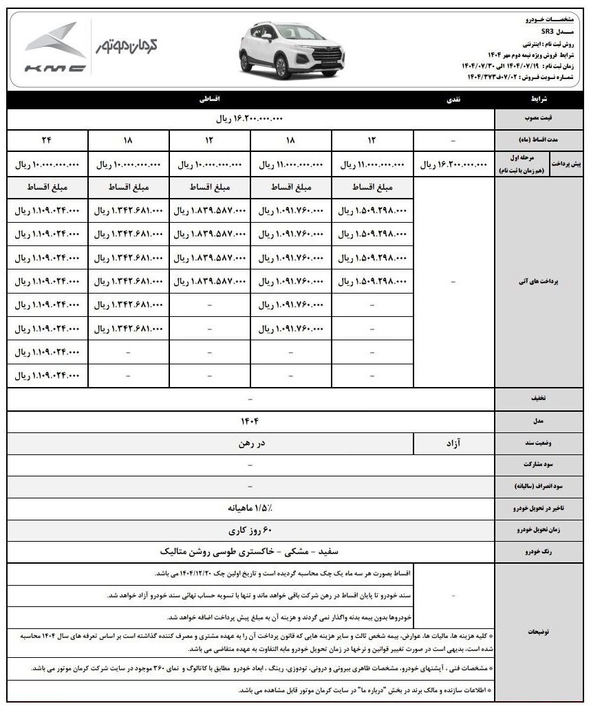 بخشنامه فروش KMC SR3