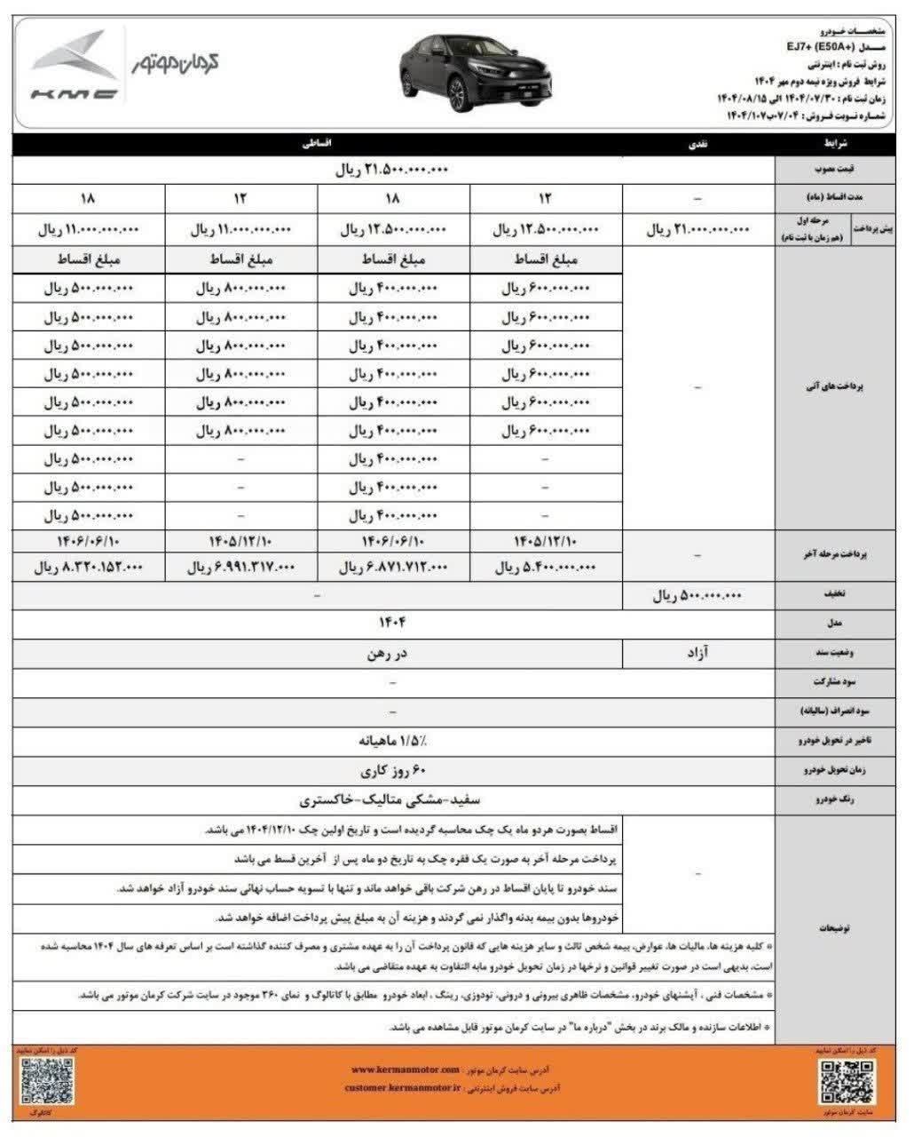 بخشنامه فروش KMC EJ7 پلاس