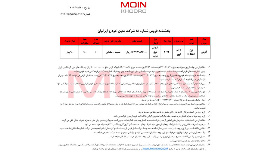 بخشنامه فروش آئودی Q5 e-tron 40