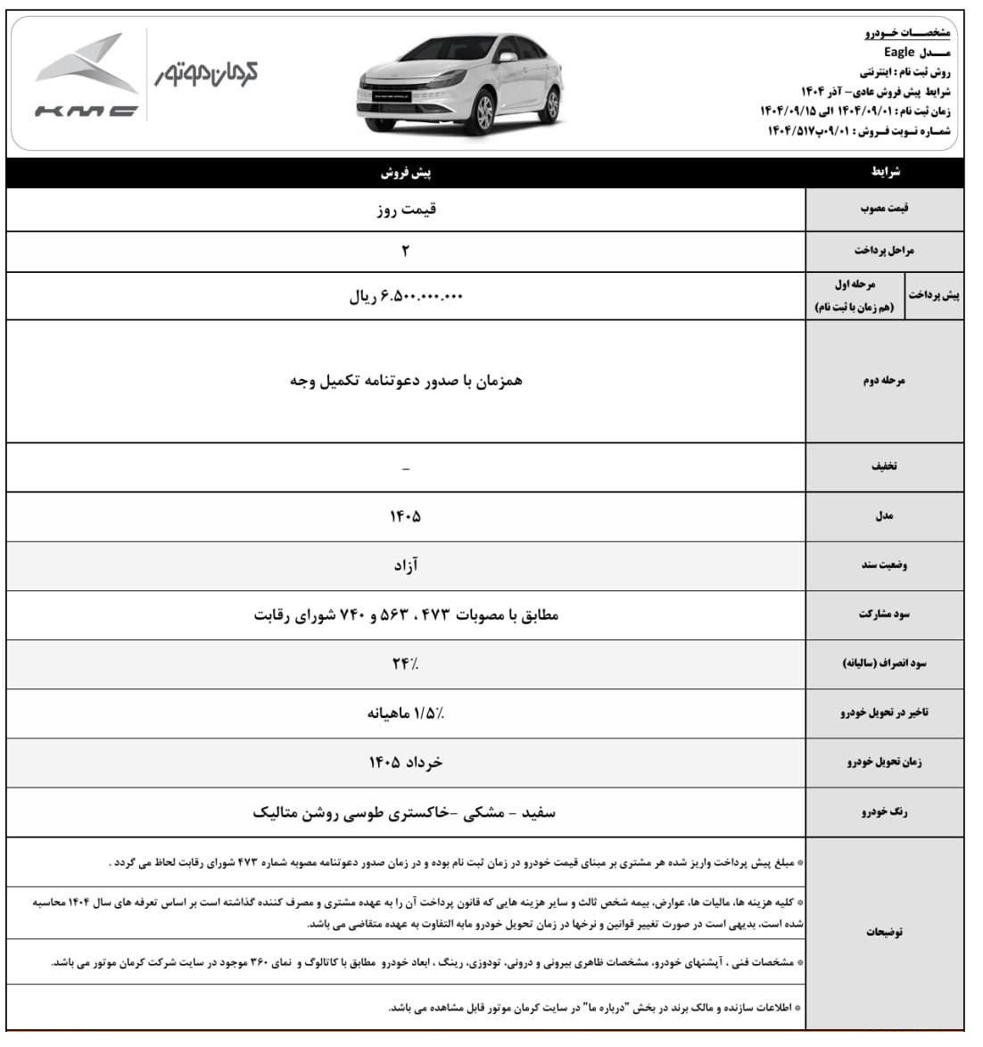 بخشنامه فروش کی ام سی ایگل