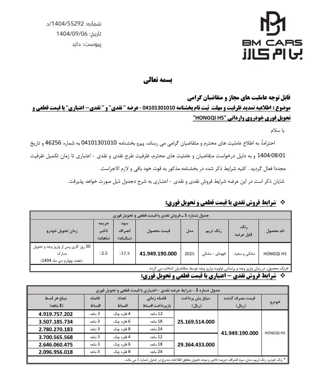 بخشنامه فروش هونگچی H5