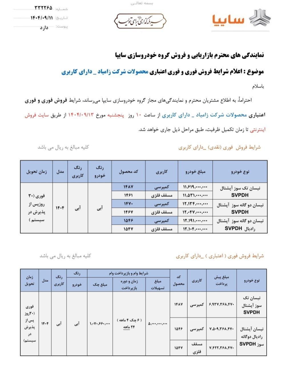 بخشنامه فروش نیسان آبی ارتقاء یافته