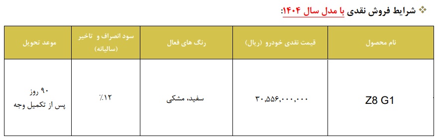 جدول فروش فونیکس Z8 G1