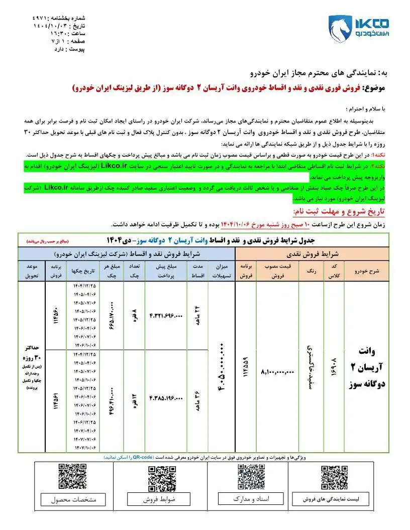 بخشنامه فروش آریسان 2