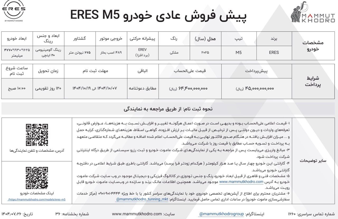شرایط فروش ایرس HM5