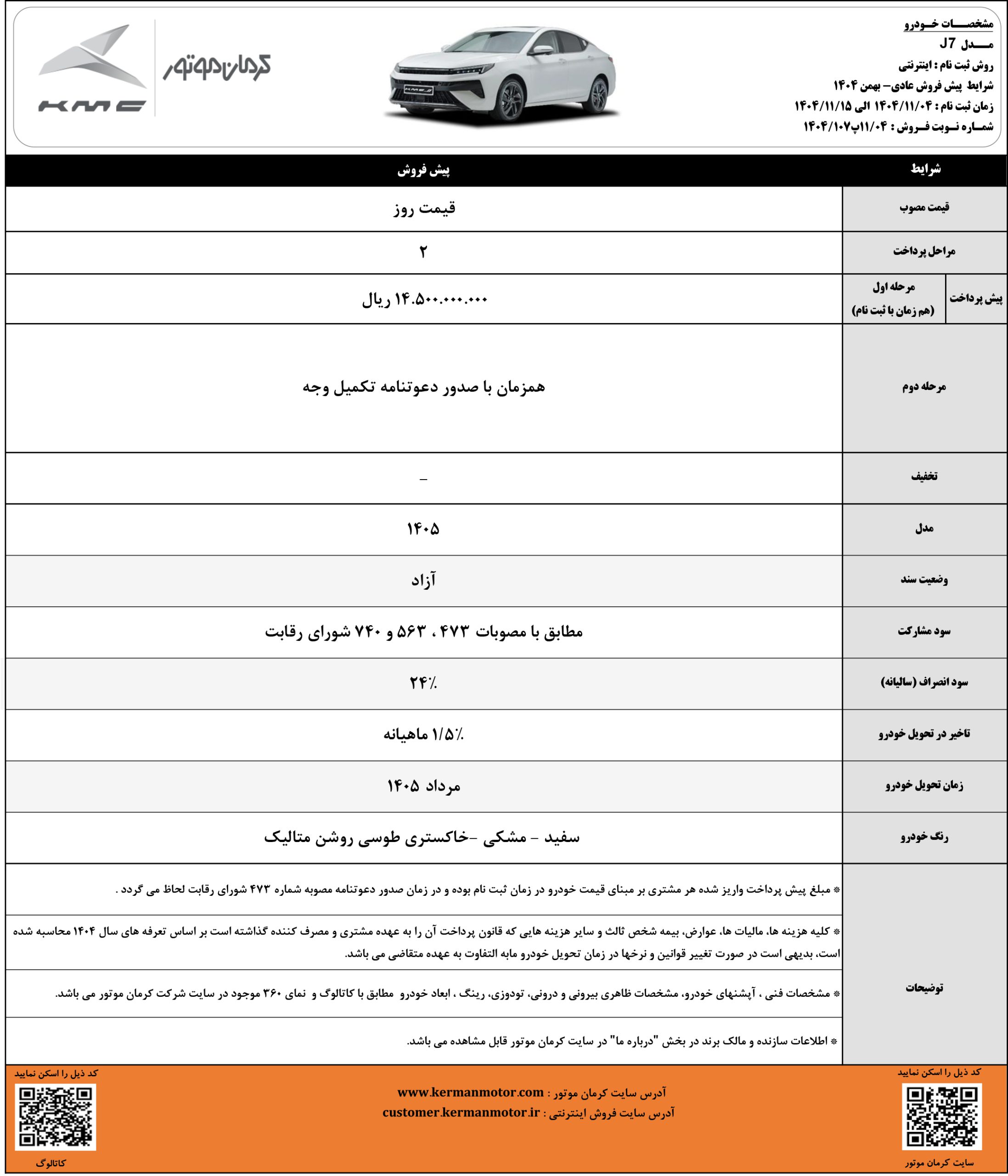 بخشنامه فروش کی ام سیJ7